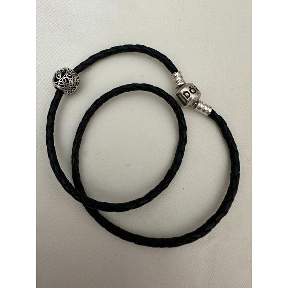 Pandora double wrap rope bracelet with sterling "J" charm - Picture 1 of 4